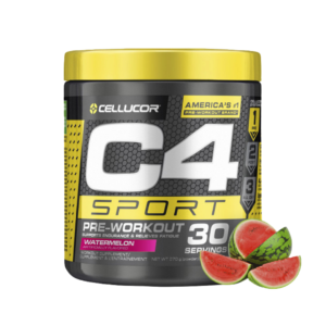 Envase de Cellucor C4 Sport, suplemento pre-entrenamiento con cafeína y beta-alanina, sabor sandía.