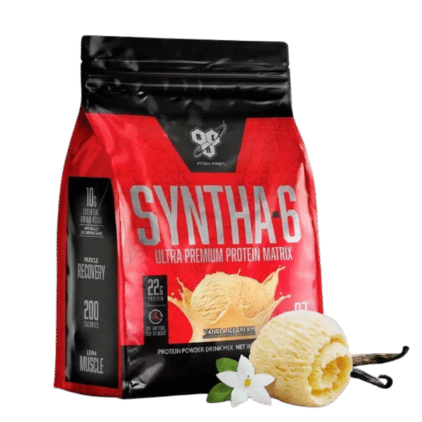 Bolsa de BSN Syntha-6, suplemento de proteína con 22 g de proteína por porción y mezcla de proteínas de liberación prolongada, sabor vanilla ice cream.
