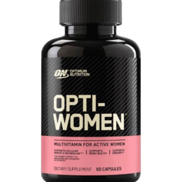 Envase de Optimum Nutrition Opti-Women con 60 cápsulas, suplemento multivitamínico con vitaminas y minerales esenciales para la energía y la salud.